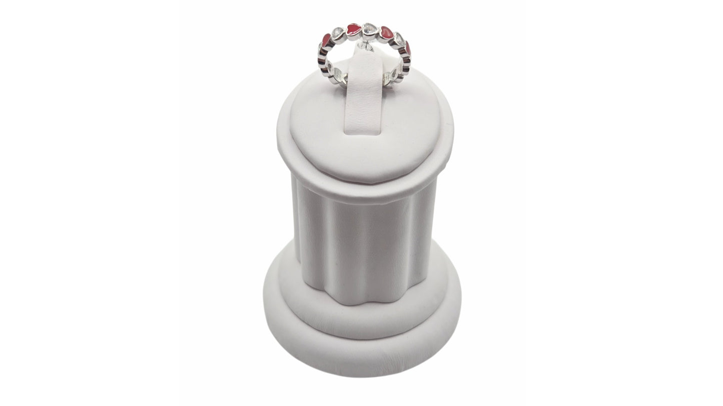 Red and Silver Hearts Ring