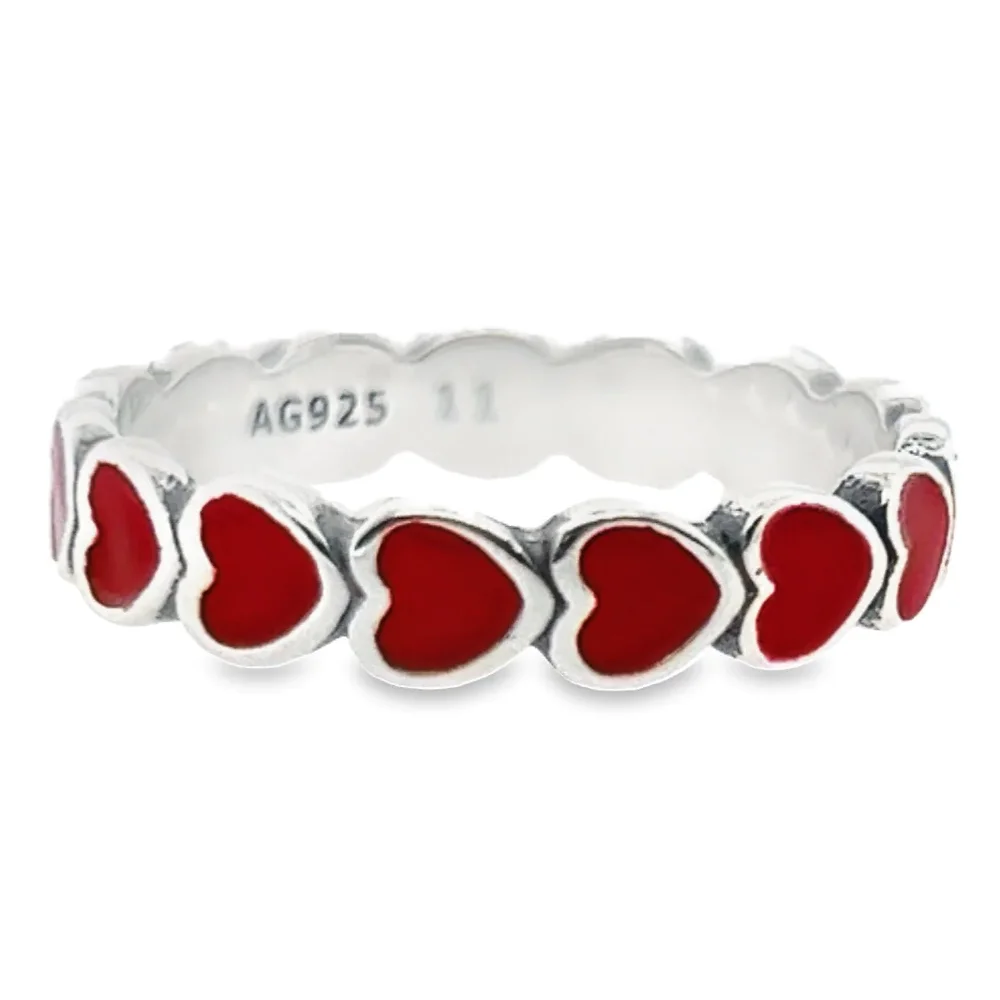 Red Hearts Band Ring