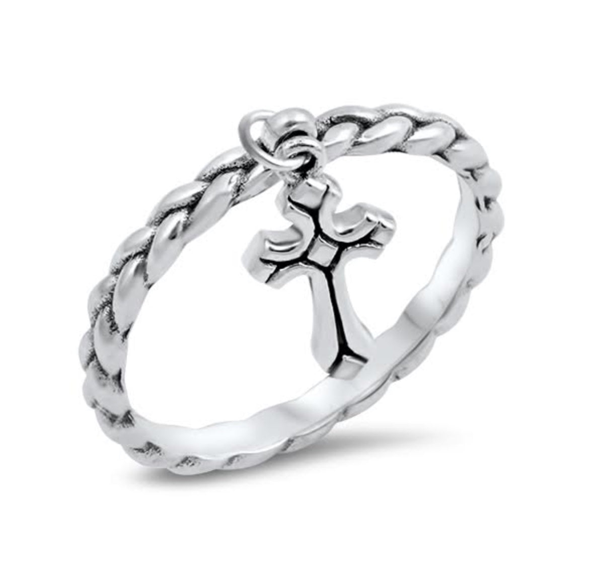 Weaved Band w/ Hanging Cross Ring