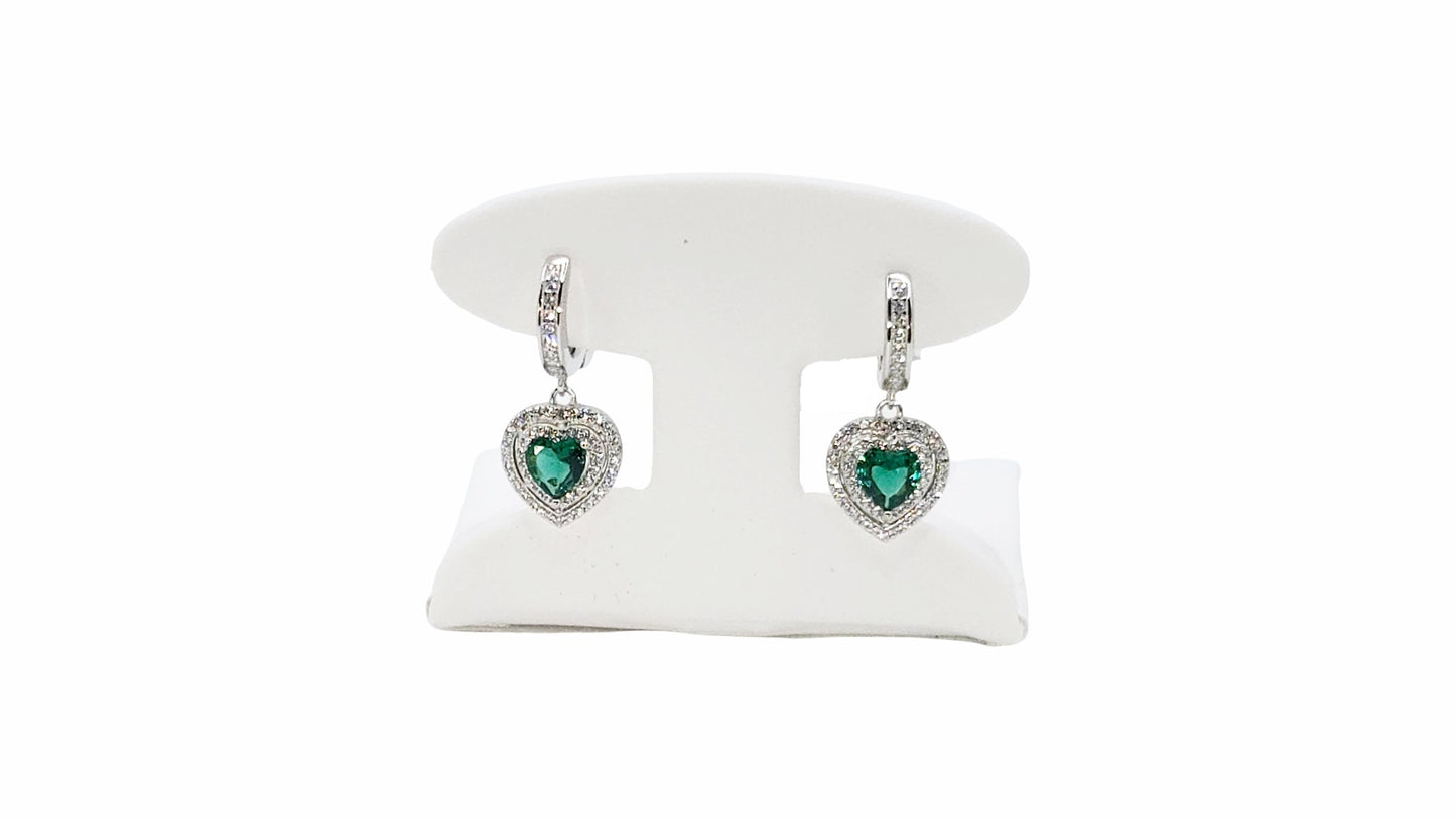 Emerald Green Heart Hanging Earrings
