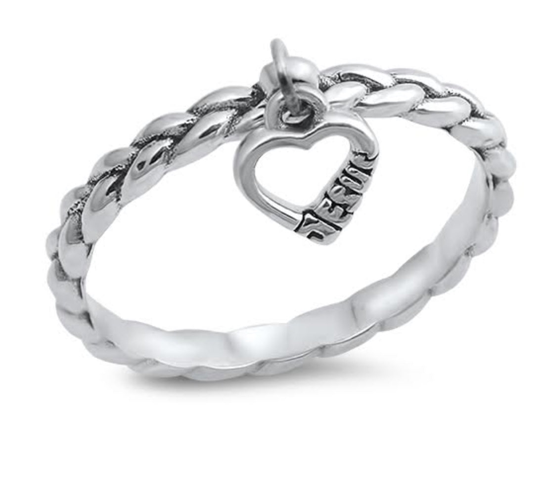 Weaved Band w/ Hanging Heart Ring